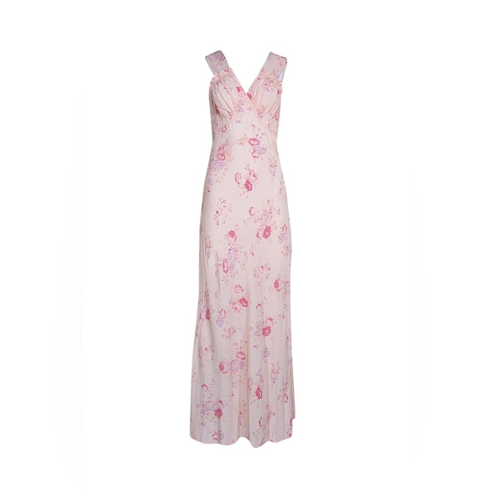 NWOT Floral Pink Maxi Dress with V-Neck Size Xs